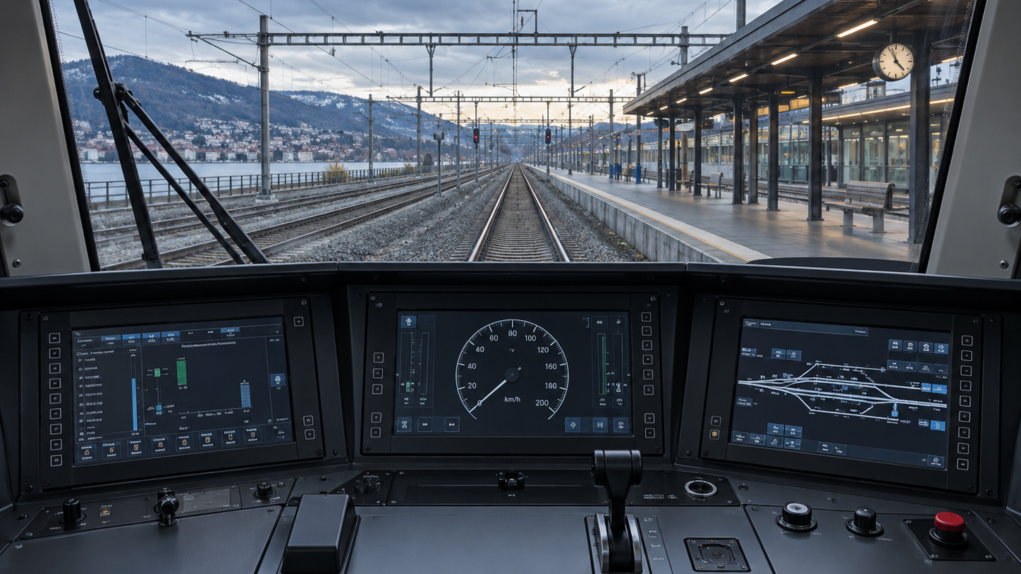 Railway cab display application illustration
