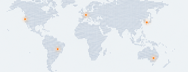 World map with illustrative location markers for international collaboration