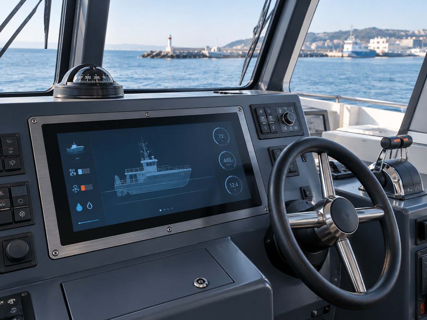 Illustration of a marine helm display and HMI application