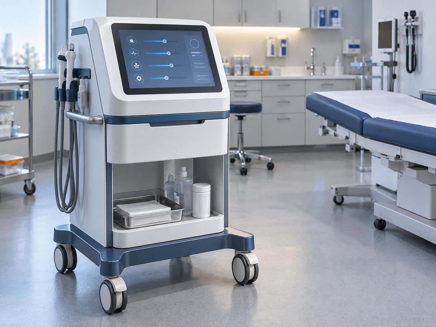 Illustration of a medical equipment display and touch interface