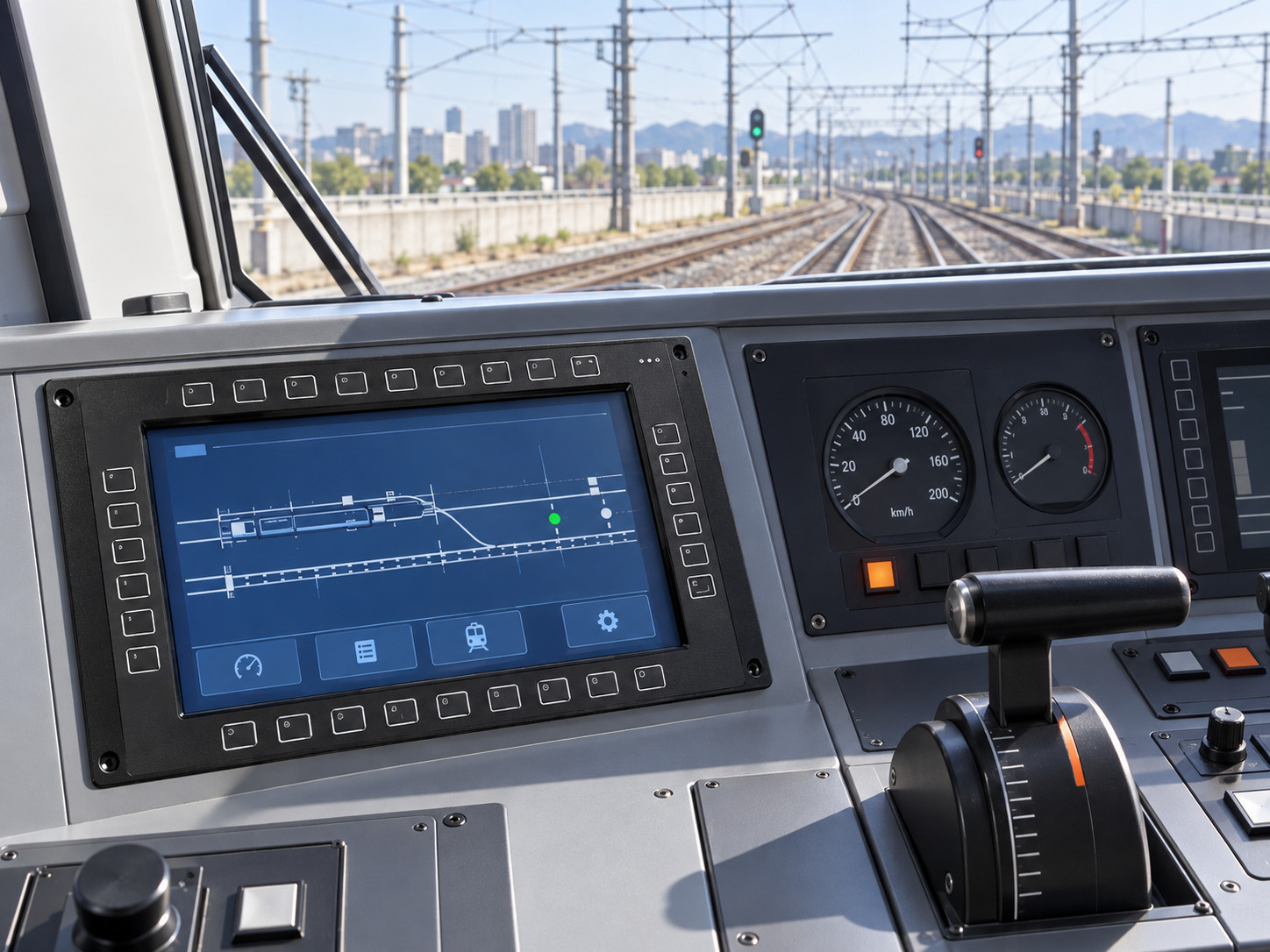 Illustration of a railway driver console HMI application